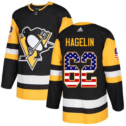 Adidas Penguins #62 Carl Hagelin Black Home Authentic USA Flag Stitched NHL Jersey